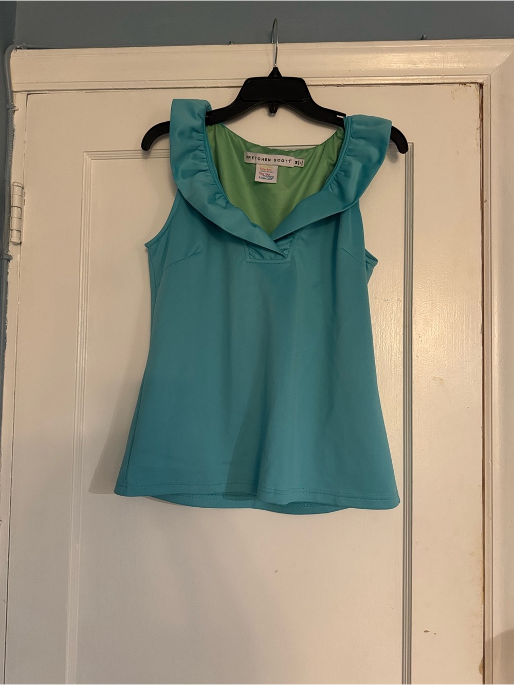 Gretchen Scott Designs Aqua Ruffle V-Neck Sleeveless Tank